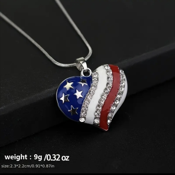 American Flag HEART PENDANT 🇺🇲Necklace Stainless Steel-Heart Patriotic- NEW - Picture 2 of 14